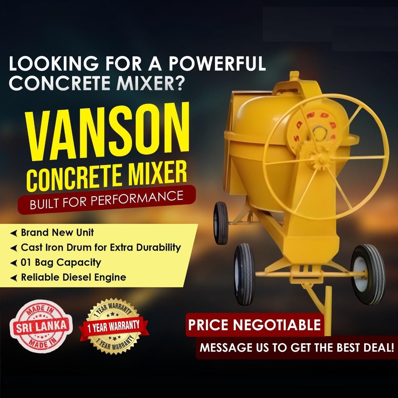 Vanson concrete mixer machine price colombo